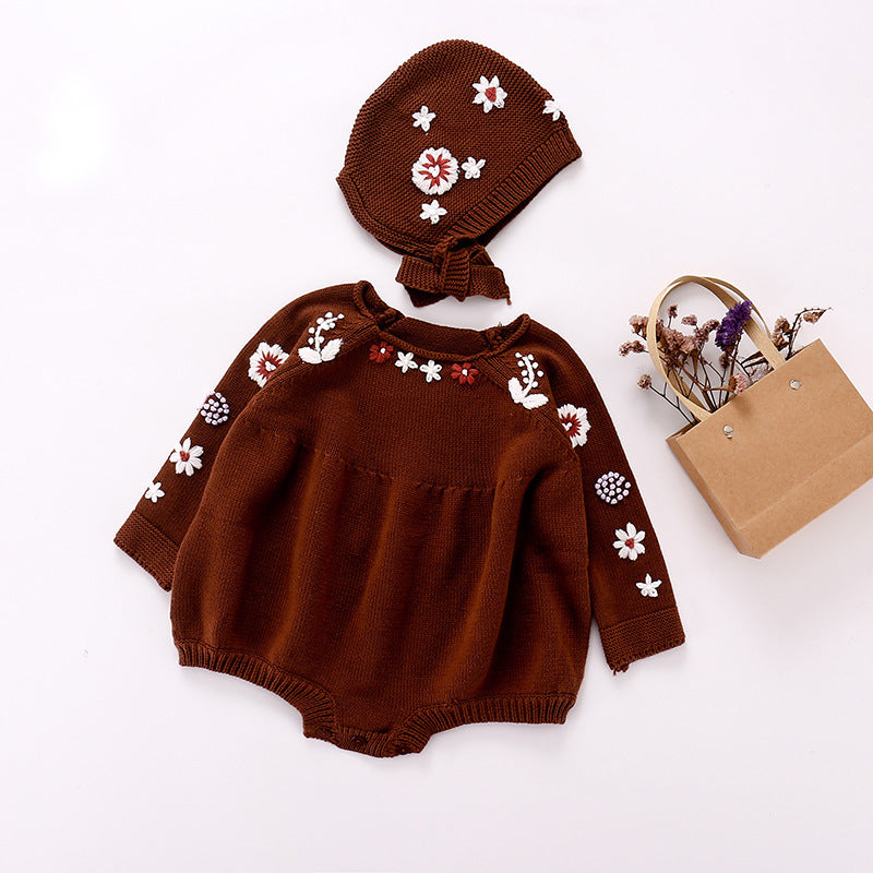 Baby Girl Flower Embroidered Long-sleeved Romper Bodysuit