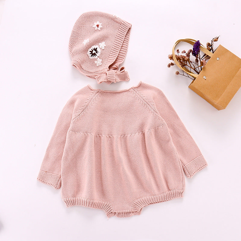 Baby Girl Flower Embroidered Long-sleeved Romper Bodysuit